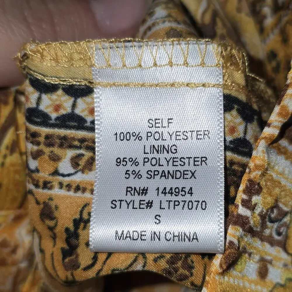 Fashion Nova Pants Womens Small Gold Satin Paisley Wide Leg Belted Boho Dressy - Picture 5 of 10